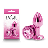 Rear Assets - Small - Pink - 7.1 cm Small Metal Butt Plug with Round Gem Base > Anal Range > Jewel Butt Plugs